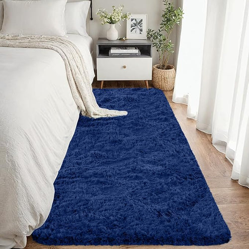 2x6 Bedside Area Rugs for Bedroom: Soft Fluffy Shag Blue Rug for Hallway by CarpetAddColortoYourLife
