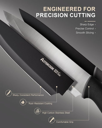 Astercook Knife Set with Block and Sharpener, 22 Piece Kitchen Knife Set - Image 2