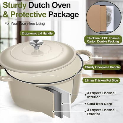 P&P CHEF 6QT Enameled Dutch Oven, Cast Iron Dutch Oven Pot - Image 3
