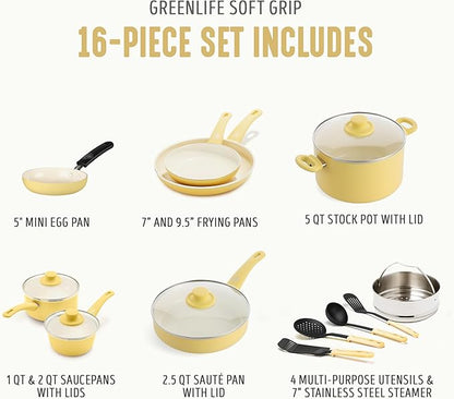 GreenLife 16 Piece Nonstick Cookware Set, Soft Grip Non-Toxic PFAS-Free Ceramic - Image 4