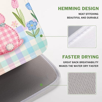 Easter Bunny Dish Drying Mat for Kitchen Counter 16 x 18 Inch Rabbit Eggs Dish - Image 4