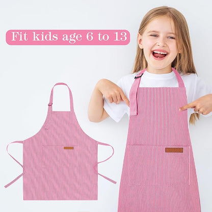 2 Pack Stripes Kids Apron, Kids Cooking Aprons - Image 4