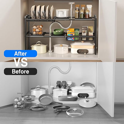 Mustorn Pots and Pans Organizer Under Cabinet, Expandable 2 Tier Under Sink - Image 4