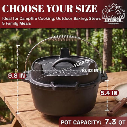 HITROCK Cast Iron Camp Dutch Oven 7QT, Pre-Seasoned Camping Dutch Oven - Image 4