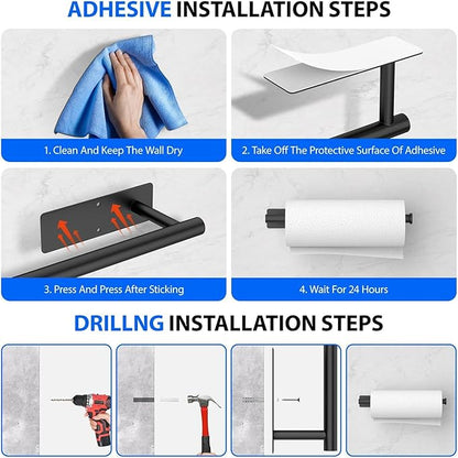 Paper Towel Holder Under Cabinet, Self-Adhesive, No Drilling, Stainless Steel - Image 6