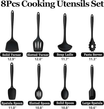 LIANYU 8Pcs Cooking Utensils Set, Heat Resistant Kitchen Utensils, Silicone - Image 2