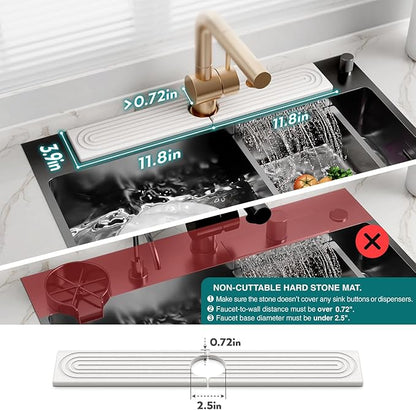 Eormoe Faucet Mat for Kitchen Sink – Diatomite Stone Drying Mat & Sink - Image 2