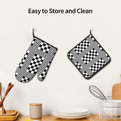 Black and White Optical Illusion Checkered Oven Mitt & Pot Holder Set - Image 5