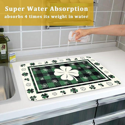 Giwawa Patrick Clovers Dish Drying Mat 18"x24" Lucky Shamrock Spring Leaf Dish - Image 7
