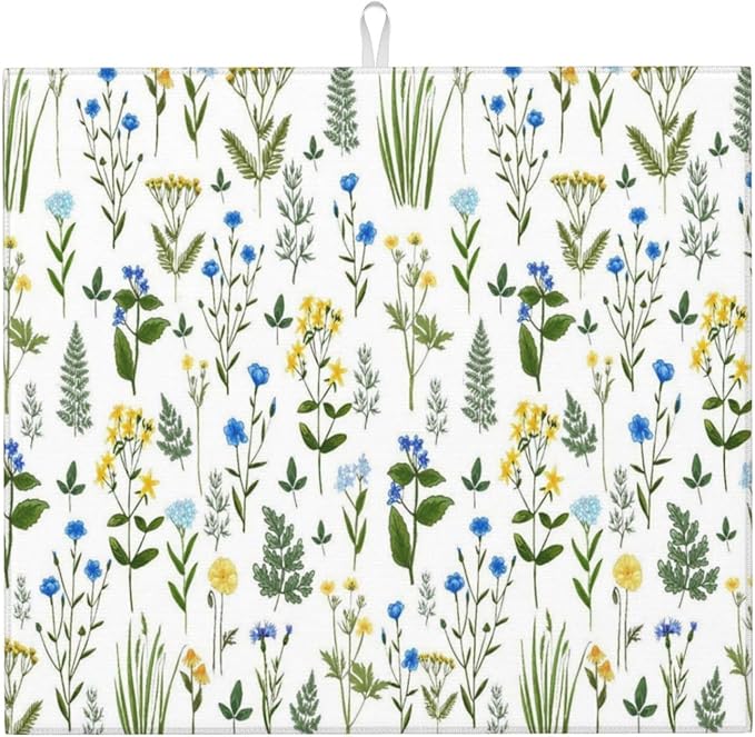 Blue Yellow Wildflower Dish Drying Mats by Unknown