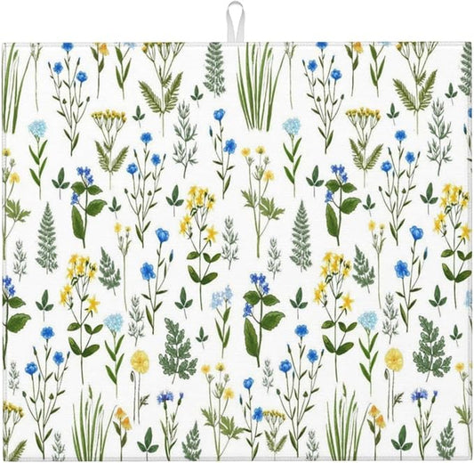 Blue Yellow Wildflower Dish Drying Mats by Unknown