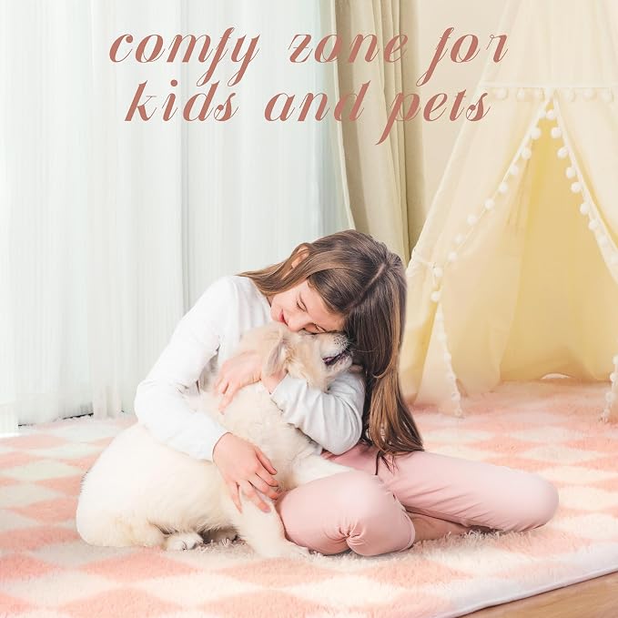 Super Soft Rug for Bedroom, 5x7 Ft Pink and White Area Rug Classic Checkered - Image 7