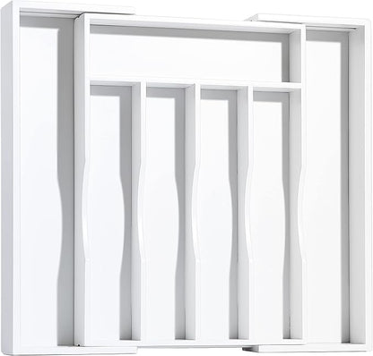 Bellsal White Silverware Organizer Kitchen Drawer Organizer Expandable Bamboo - Image 8