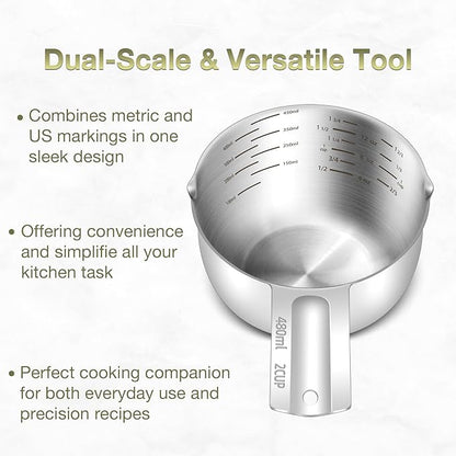 1PCS 2Cup Single Measuring Cup, Etched Inner Scale Stainless Steel Measure Scoop - Image 4