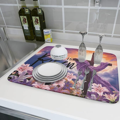 Easter Cross He is Risen Dish Drying Mats 18x24 Inch Spring Drying Mat - Image 6