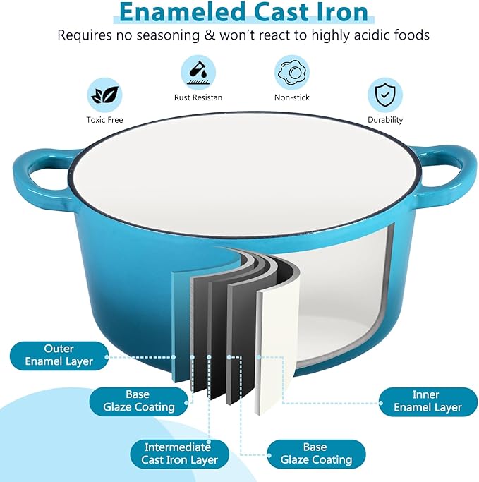 E-far 6 Quart Dutch Oven, Enameled Cast Iron Dutch Oven Pot - Image 3