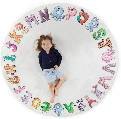 ABC Alphabet Rug for Kids – 6 ft Round White Play Mat for Toddlers & Babies by Unknown