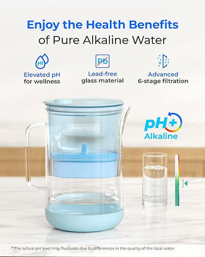 Waterdrop PT-09B-A 10-Cup Large Glass Alkaline Water Filter Pitcher, - Image 2