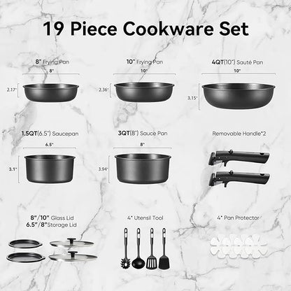 CAROTE 19Pcs Pots and Pans Set Non Stick, Cookware Set Detachable Handle - Image 2