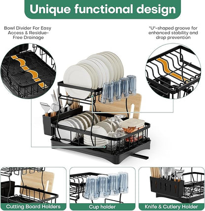 2 Tier Dish Rack, Carbon Steel Dish Drying Rack - Image 3
