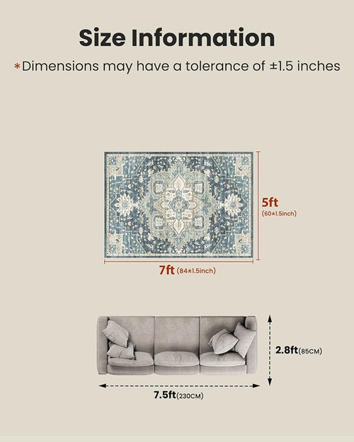 AMADA HOMEFURNISHING 5x7 Area Rugs, Washable Living Room Rug Low-Profile - Image 2