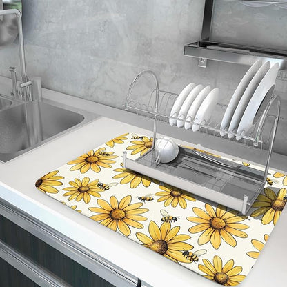Spring Summer Dish Drying Mat of Kitchen Counter 18×24 Inch Floral Drainer Pad - Image 5