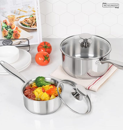 MICHELANGELO 1Qt & 2Qt Tri-ply Stainless Steel Saucepan Set, Small Cooking Pots - Image 7