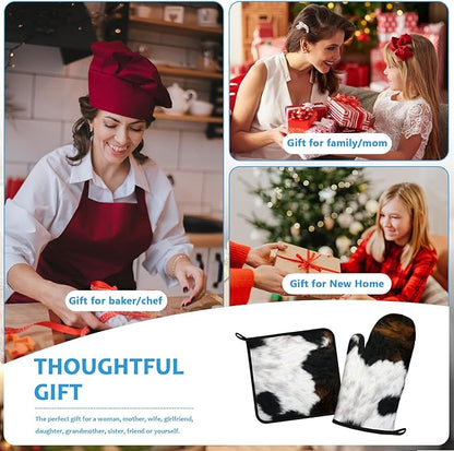 Brown Cowhide Oven Mitts and Pot Holders Sets Heat Resistant 4Pcs Potholders - Image 7