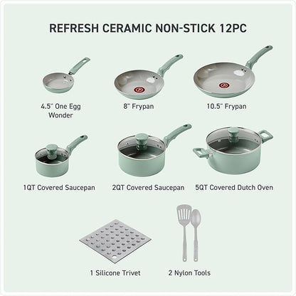 T-Fal Refresh Ceramic Nonstick Cookware Set, Oven Safe Up to 350ºF, Includes - Image 2