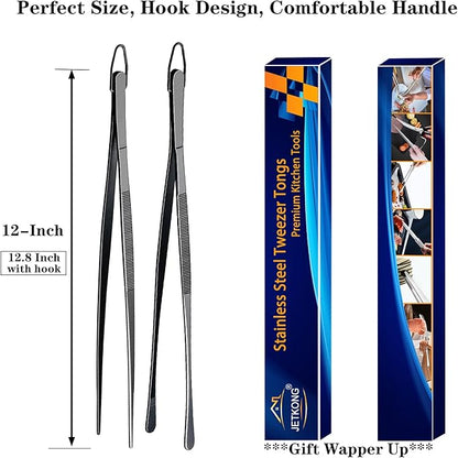 JETKONG 2 Pcs 12-Inch Food Tweezer Tongs, Stainless Steel Kitchen Tweezer - Image 7