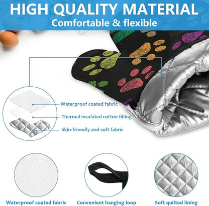 Colorful Paw Print Oven Mitts and Pot Holders Sets Heat Resistant 4Pcs - Image 3