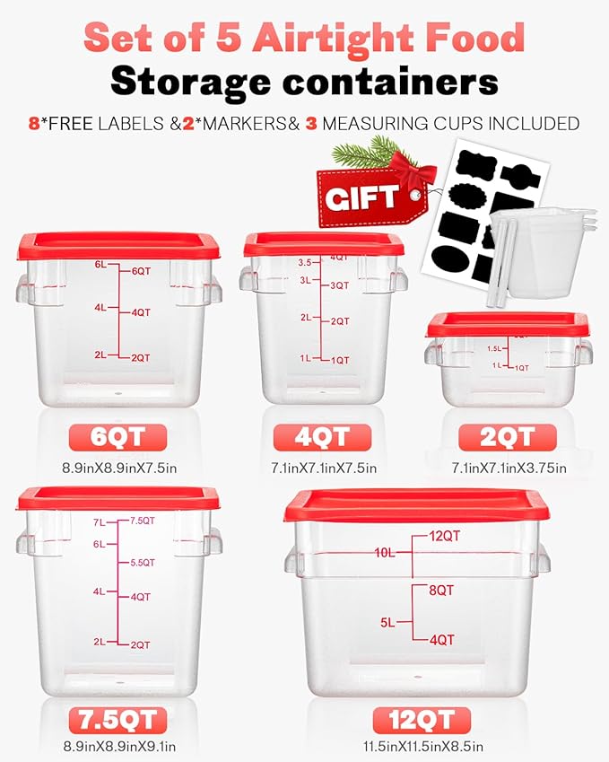 2QT NSF Food Storage Containers: 6 PCS Commercial Clear Square Food Storage - Image 8