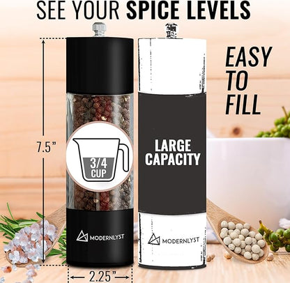Manual Salt and Pepper Grinder Set of 2 | Large Round Salt and Pepper Shakers - Image 2