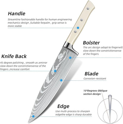 MDHAND Chef Knife Set with Roll Bag, High Carbon Stainless Steel Japanese - Image 3