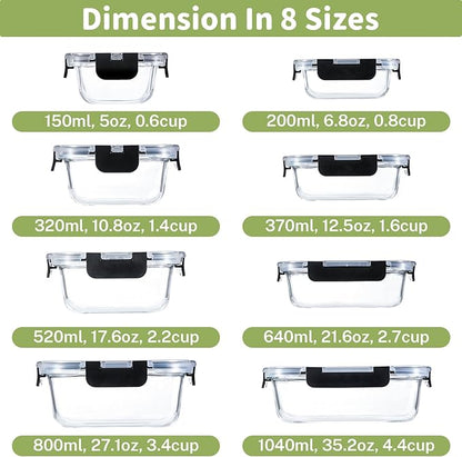 8 Pack Borosilicate Glass Food Storage Containers - Image 2