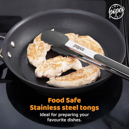 Popco 3-Piece Kitchen Tongs Set – Stainless Steel Heat Resistant Silicone Tips - Image 2