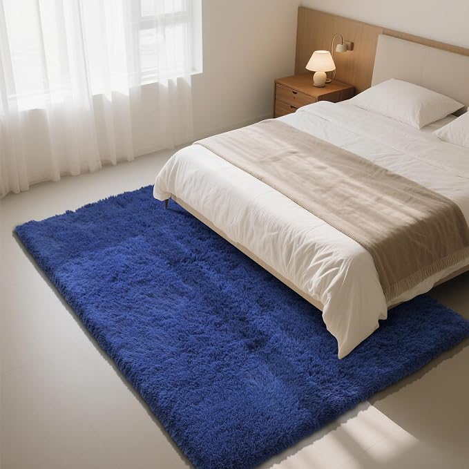 Blue Fluffy Rug Shag Area Rug, 6x9 Area Rugs - Image 3