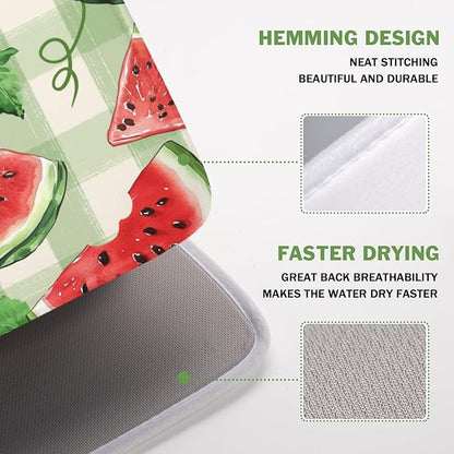 Summer Dish Drying Mat for Kitchen Counter Watercolor Watermelon Green Buffalo - Image 4