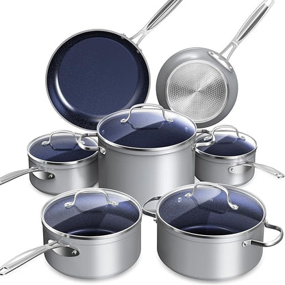 Nuwave Healthy Duralon Blue Ceramic Nonstick Cookware Set, Diamond Infused by NuWave