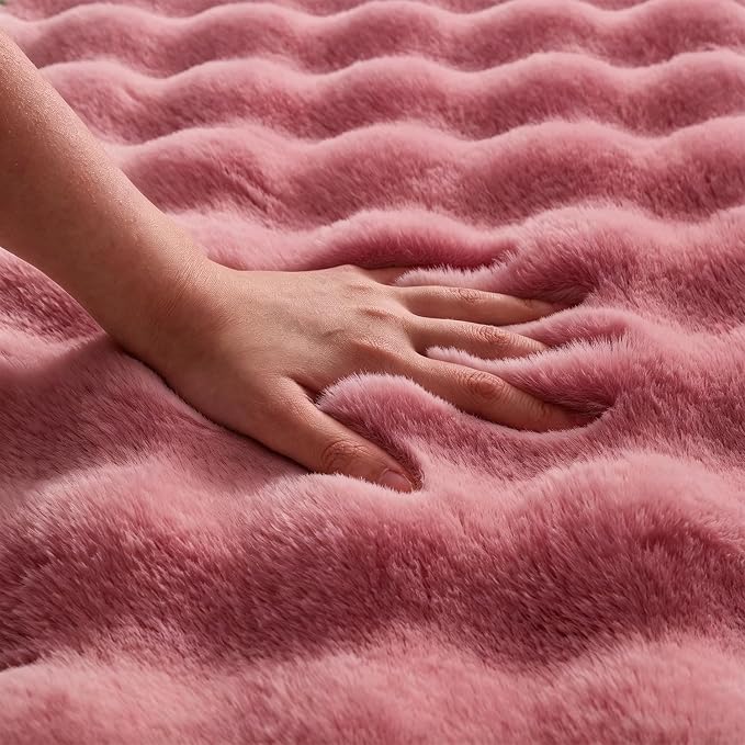 Dusty Rose Rabbit Plush Rug 4'x6', Fluffy Shaggy Area Rug - Image 5
