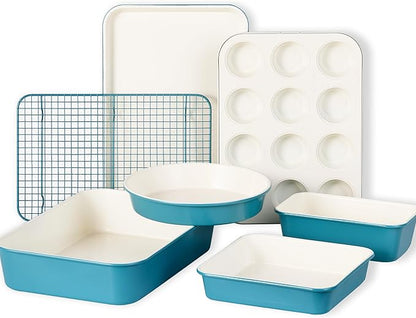 CAROTE 7-Piece Ceramic Baking Pans Set, Aluminized Steel Bakeware Sets by CAROTE