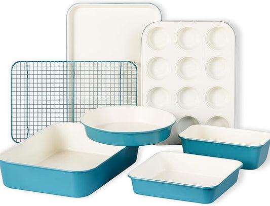 CAROTE 7-Piece Ceramic Baking Pans Set, Aluminized Steel Bakeware Sets by CAROTE