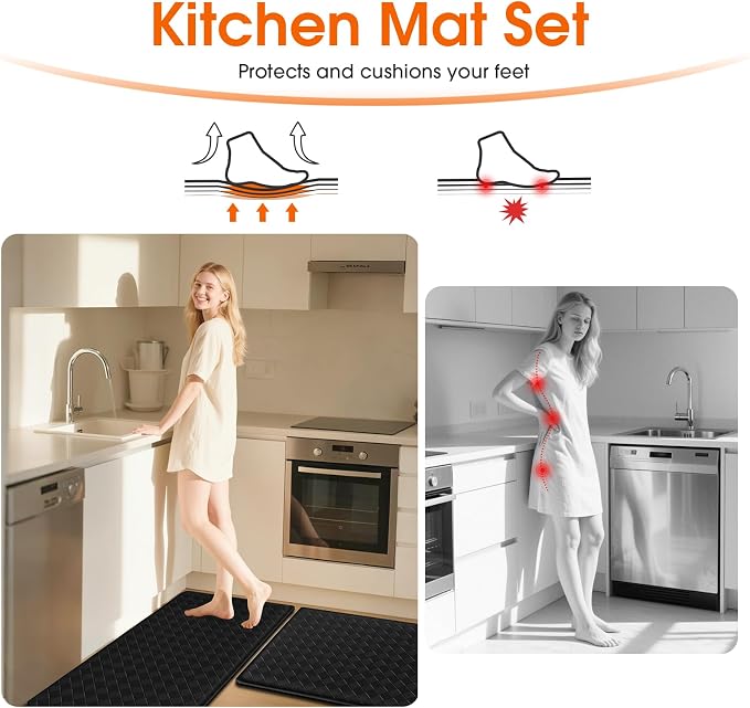 TranquilRelax 2-Piece Anti-Fatigue Kitchen Mats, Cushioned Non-Slip Waterproof - Image 6