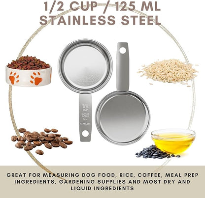 1/2 Cup Stainless Steel Measuring Cup | Sturdy Metal 125 ml | 125 cc | 4 oz | - Image 2