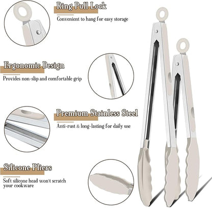 TeamFar Kitchen Tongs, Heat Resistant Silicone Tongs, Locking Design & - Image 3
