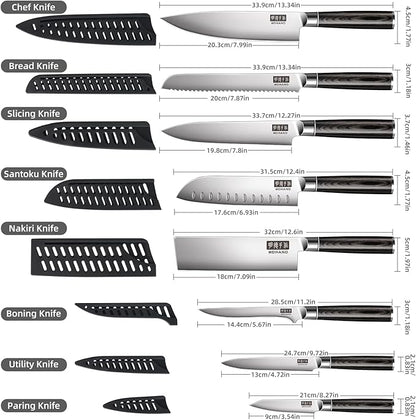 MDHAND Chef Knife Set with Roll Bag, High Carbon Stainless Steel Japanese - Image 2