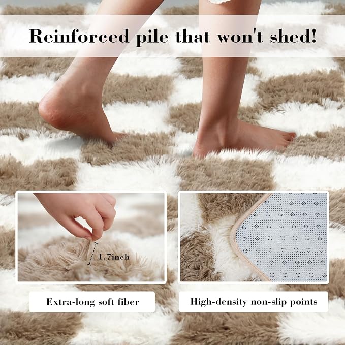 Checkered Rug for Bedroom, 3x5 Beige and White Area Rugs, Classic Checkered - Image 6