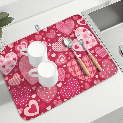 Valentine's Day Dish Drying Mat 18 x 24 Inch Heart Shaped Pattern Dish Drying - Image 8