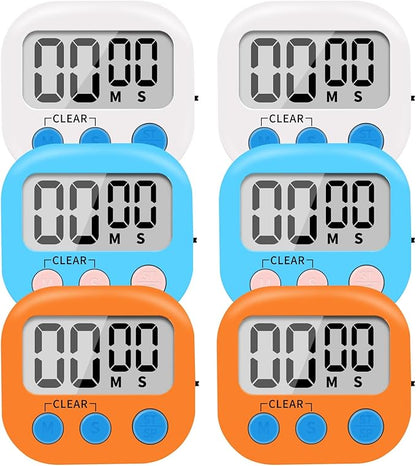 6 Pack Small Digital Kitchen Timer Magnetic Back and ON/Off Switch, Minute by LinkDm