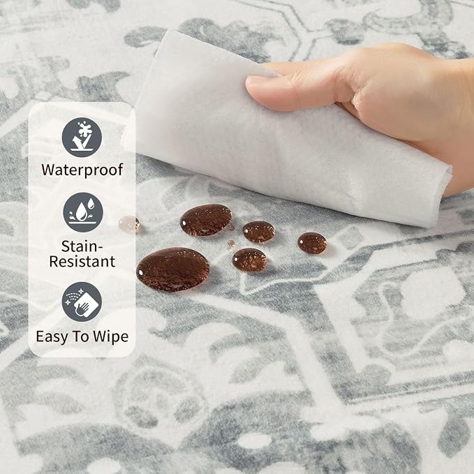 Rugxara 5X7 Washable Area Rug for Living Room, Neutral Vintage Large Boho Rugs - Image 9